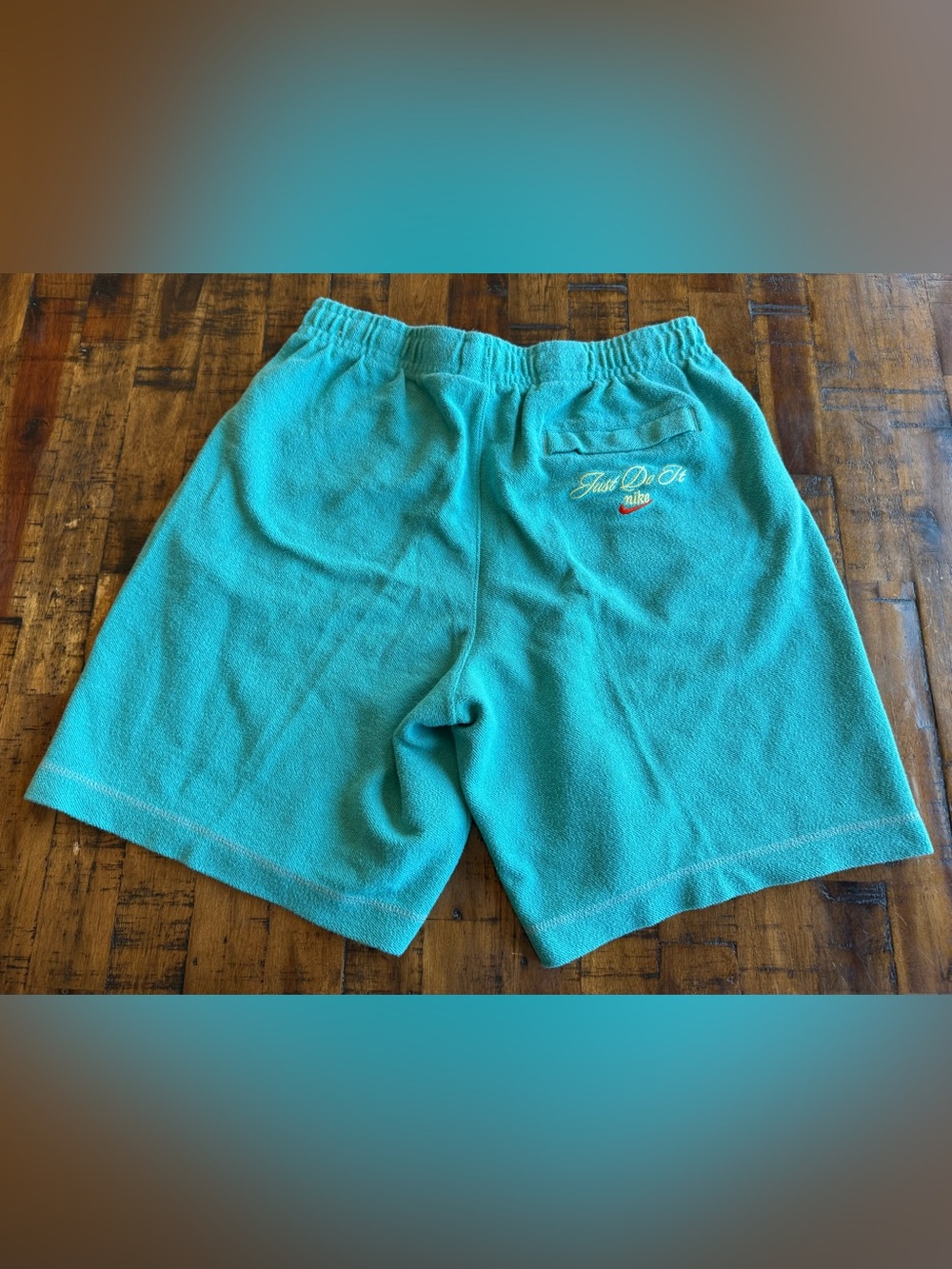 Nike Swoosh French Terry Shorts Blue Green Birds of Paradise DQ3486‑392 Size L - Picture 2 of 8